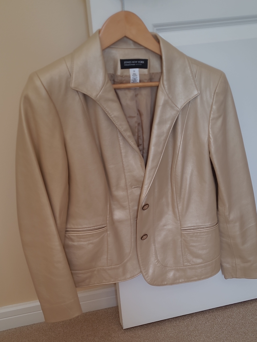Jones New York Cream Leather Blazer Jacket